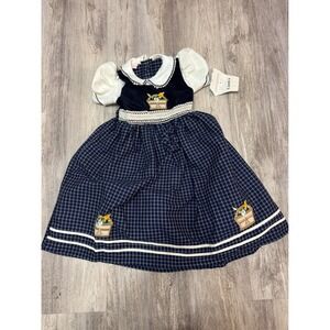 Candy's‎ Kids Dress Blue Plaid Embroidered Flower Basket Puff Sleeve Size 6